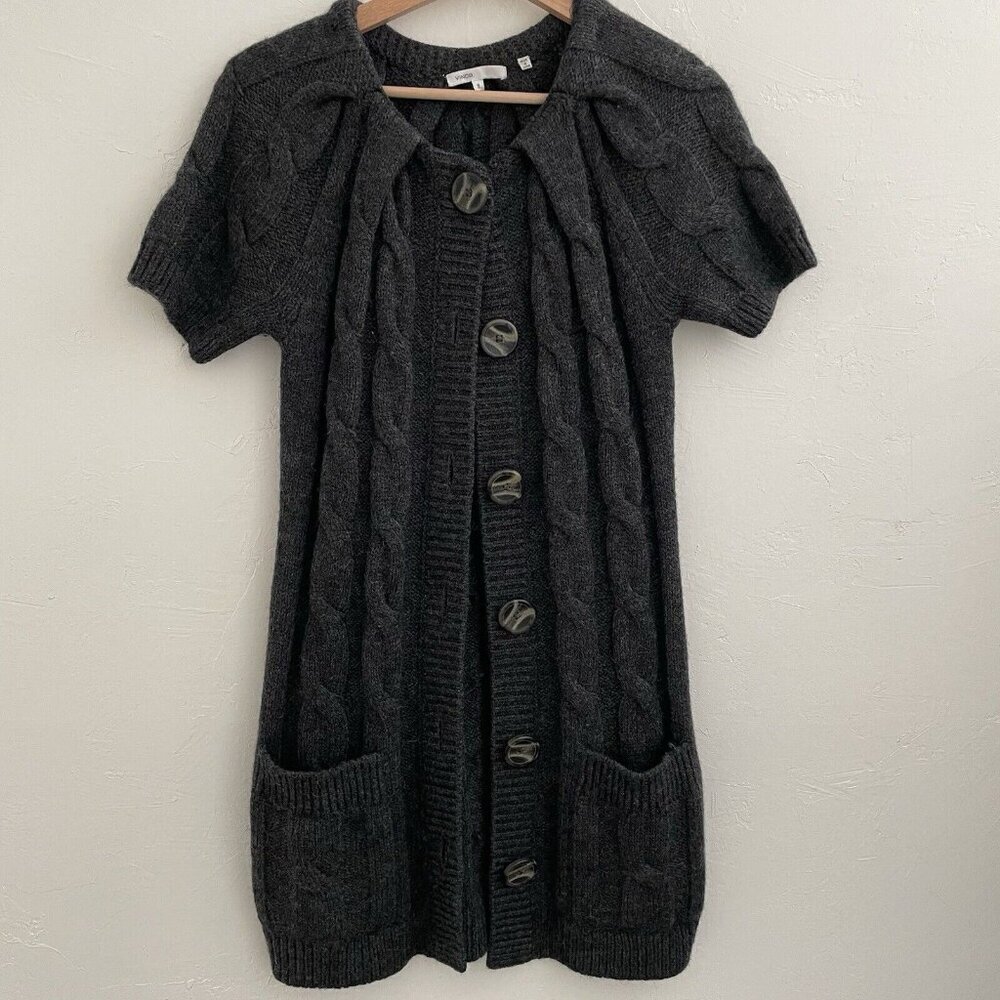 Vince Cardigan Long Line Sweater Wool Alpaca S Gray Chunky Cable Knit Pockets